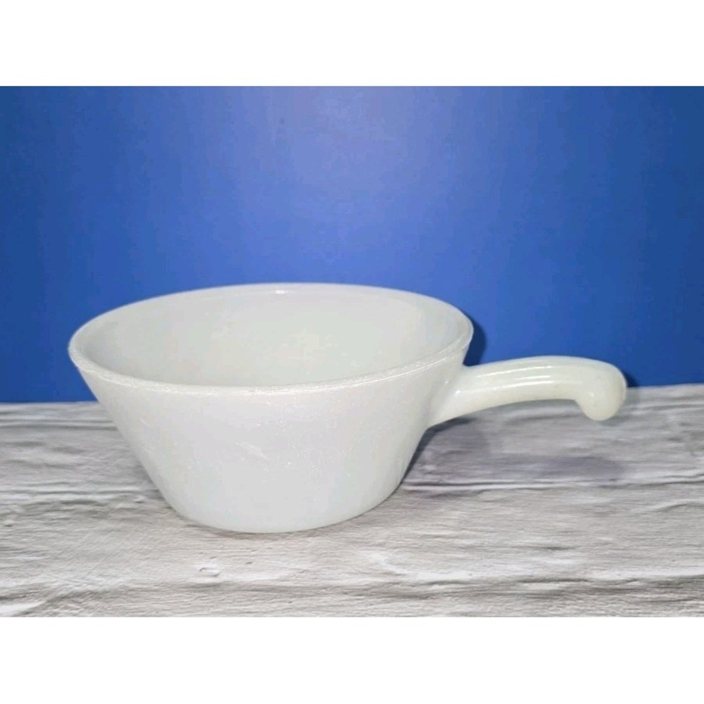 Vintage Anchor Hocking Fire King White Milk Glass Soup Bowl 5" with Handle USA